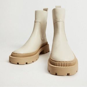 Mango Leather Chelsea Combat Boots Off White 7US.
